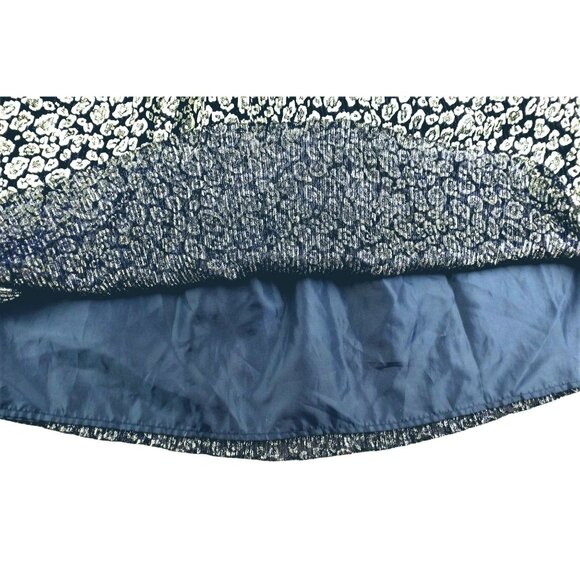 Girls Mini Skirt Metallic Silver Blue Floral Print Size Large Skater JH1046 - Picture 3 of 4